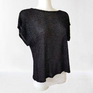 Gianna Bellini See-Through Black Cap Sleeve Top w/Back Buttons - Size Small